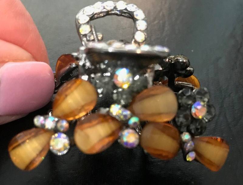 Neues Antikes Gold Mit Bernstein & Irisierendem Kristall 1 1/2'' Haarklemme von NYFashionAccessories