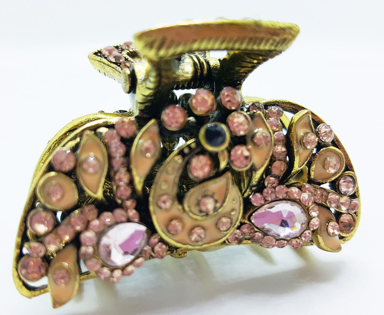 Neues Antikes Gold Mit Bernstein & Topas Kristall Strass 1 1/2'' Haarklammer von NYFashionAccessories