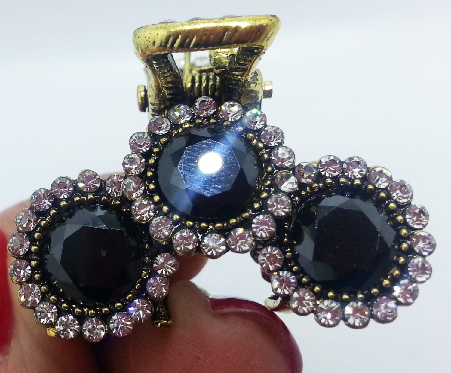 Neue Antike Gold Mit Onyx & Strass 1 "' Haarkralle Clip von NYFashionAccessories