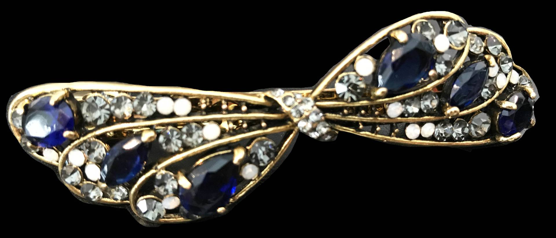 Neues Antikes Gold Mit Saphir Blau Und Klarem Kristall 3 1/2 "' Haarspange - Hebelrücken von NYFashionAccessories