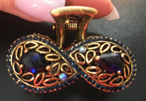 Neues Antikes Gold Mit Saphir Kristall 2'' Haarklemme von NYFashionAccessories