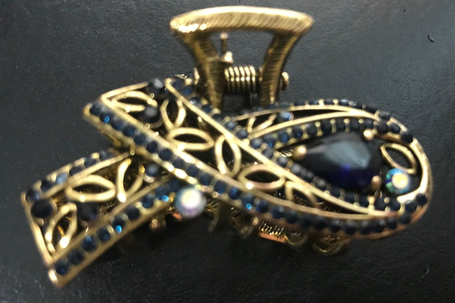 Neues Antikes Gold Mit Saphir Kristall Cz & Strass 1 1/2'' Haarkralle von NYFashionAccessories