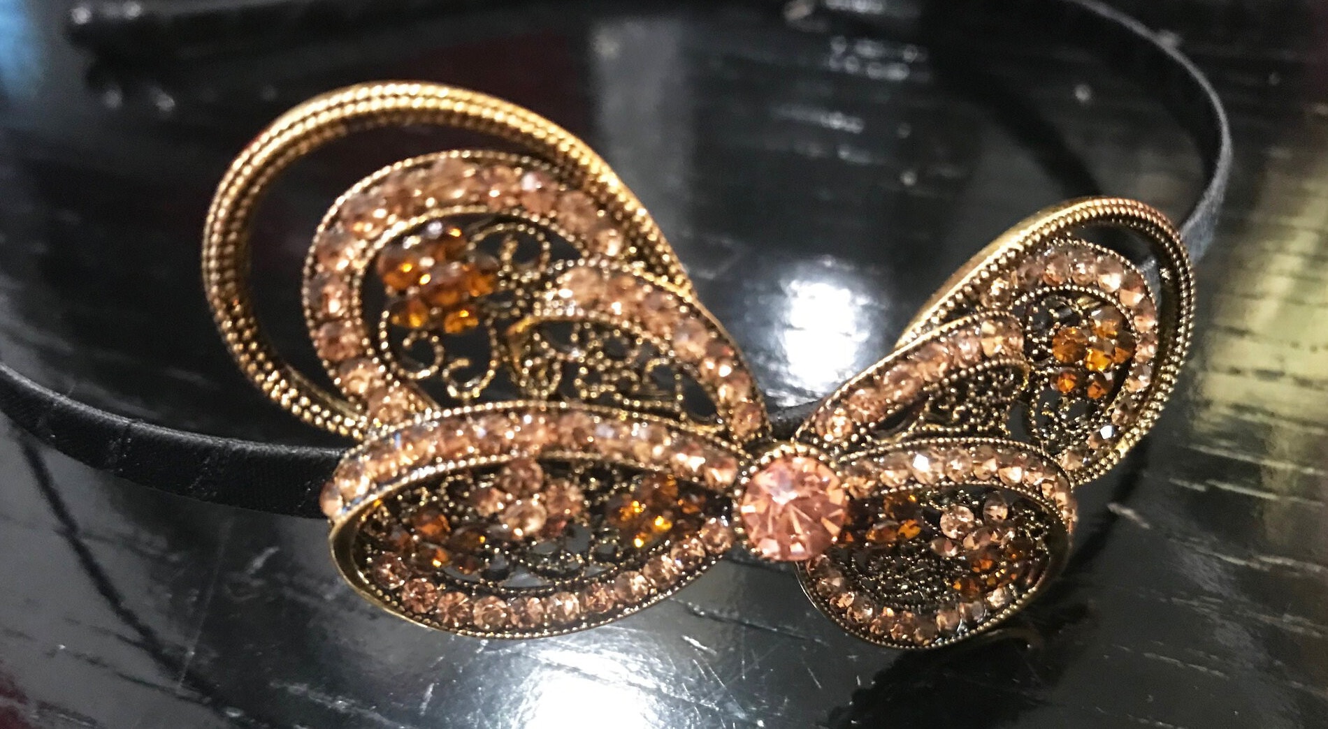 Neues Double Amber & Topaz Crystal Bow Metall Stirnband von NYFashionAccessories