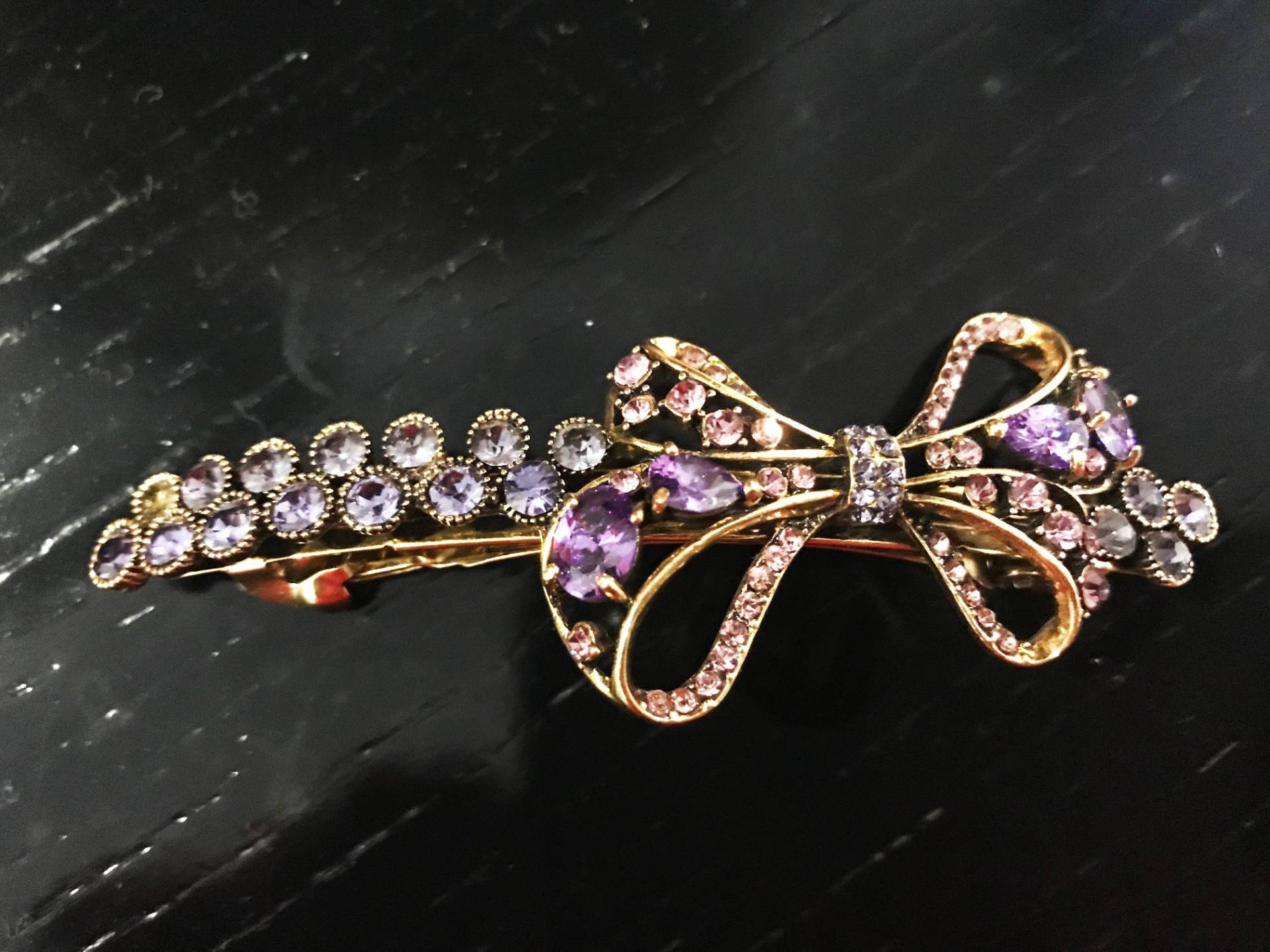 Neues Gold Mit Amethyst Kristall Schleife 3 1/2 "' Haarspange von NYFashionAccessories