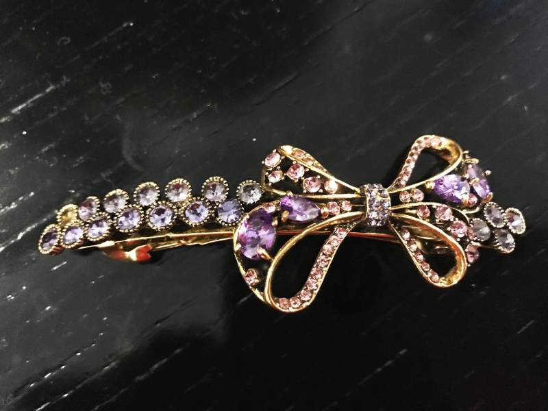 Neues Gold Mit Amethyst Kristall Schleife 3 1/2 "' Haarspange Neues Gold Mit Amethyst Kristall Schleife 3 1/2 "' Haarspange von NYFashionAccessories