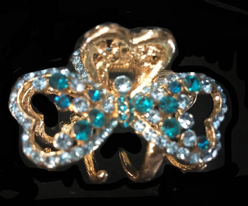 Neues Gold Mit Aqua Crystal Bow 2'' Haarklemme Neues Gold Mit Aqua Crystal Bow 2'' Haarklemme von NYFashionAccessories