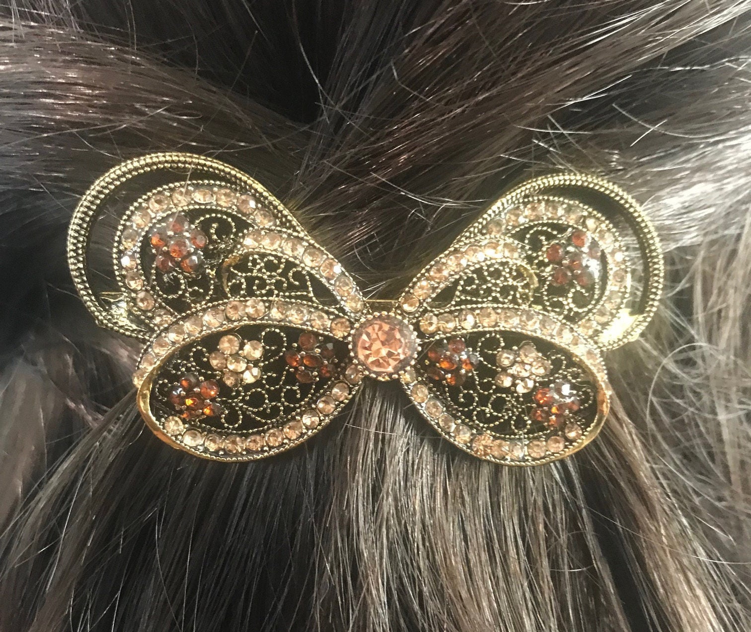 Neues Gold Mit Bernstein - Und Topazkristall 2 1/2 "' Schmetterlings-Haarspange von NYFashionAccessories