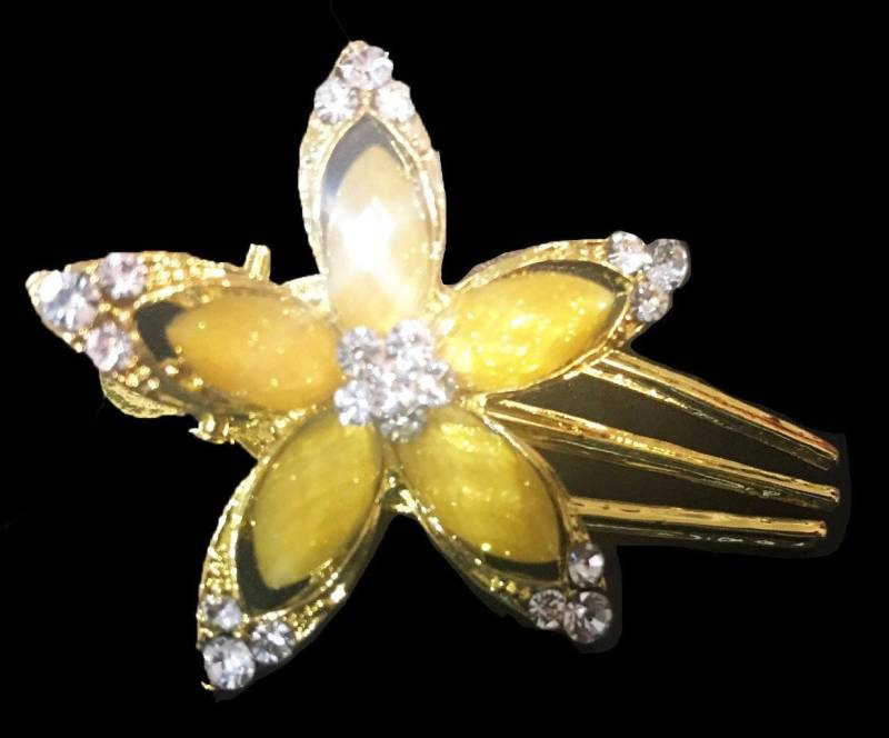 Neues Gold Mit Gelb Und Klarem Kristall-Geblümtem 2 "'haarspange von NYFashionAccessories