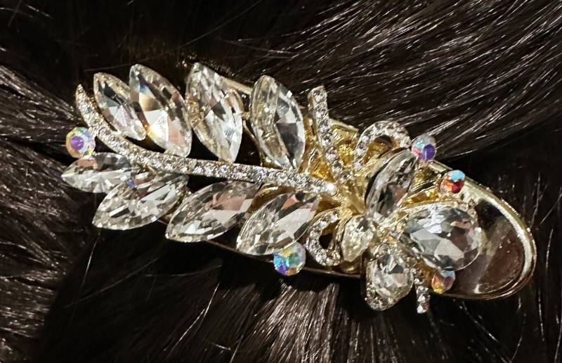 Neues Gold Mit Klarem Und Irisierendem Kristall 3 1/2 "' Krokodilklemme Neues Gold Mit Klarem Und Irisierendem Kristall 3 1/2 "' Krokodilklemme von NYFashionAccessories