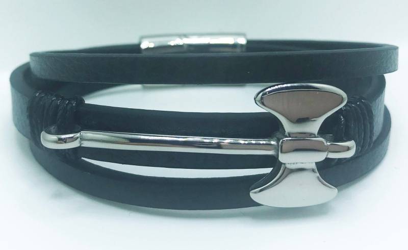 Herren Schwarz Leder Armband Edelstahl Axt Anhänger, 23 cm Herren Schwarz Leder Armband Edelstahl Axt Anhänger, 23 cm von NYFashionAccessories