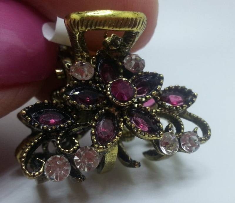 Neue Kleine Antike Gold Mit Rubin Crystal & Floral Cz Strass 3/4 "' Haarkralle Clip Neue Kleine Antike Gold Mit Rubin Crystal & Floral Cz Strass 3/4 "' Haarkralle Clip von NYFashionAccessories