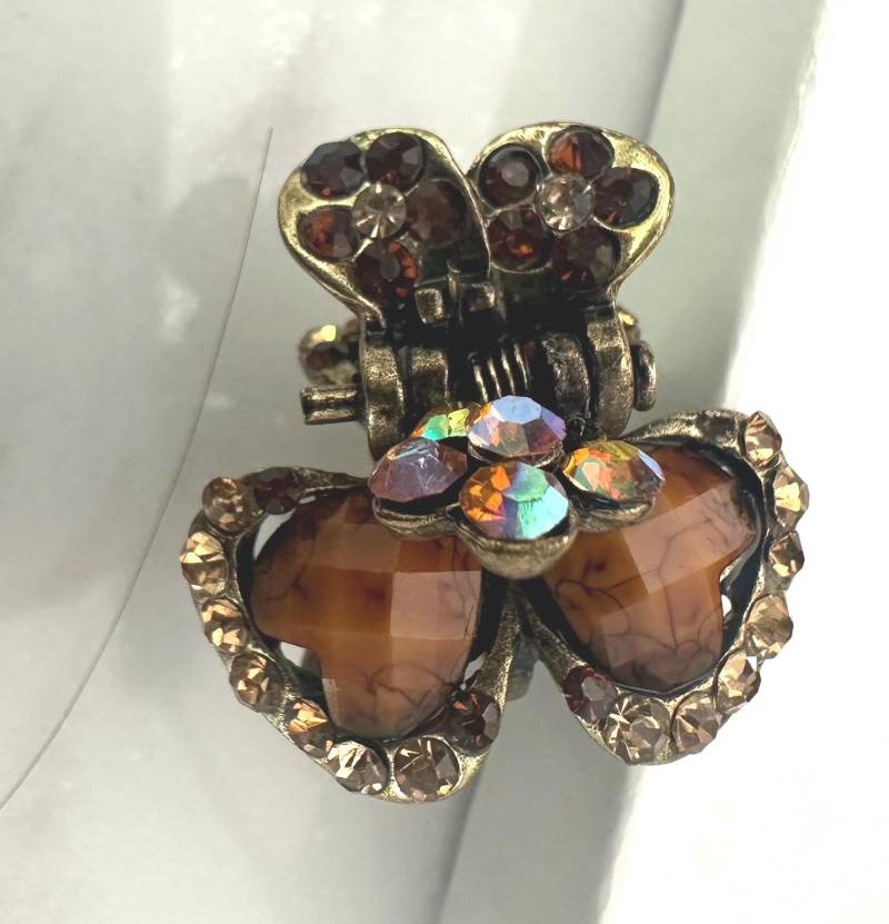 Neue Kleine Antikes Gold Mit Bernstein Kristall & Strass 3/4 "' Haarkralle Clip Neue Kleine Antikes Gold Mit Bernstein Kristall & Strass 3/4 "' Haarkralle Clip von NYFashionAccessories