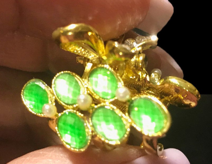 Neue Kleine Antike Gold Mit Hellgrünen Blatt-Kristall Und Strass 3/4 "' Haarkralle Clip von NYFashionAccessories
