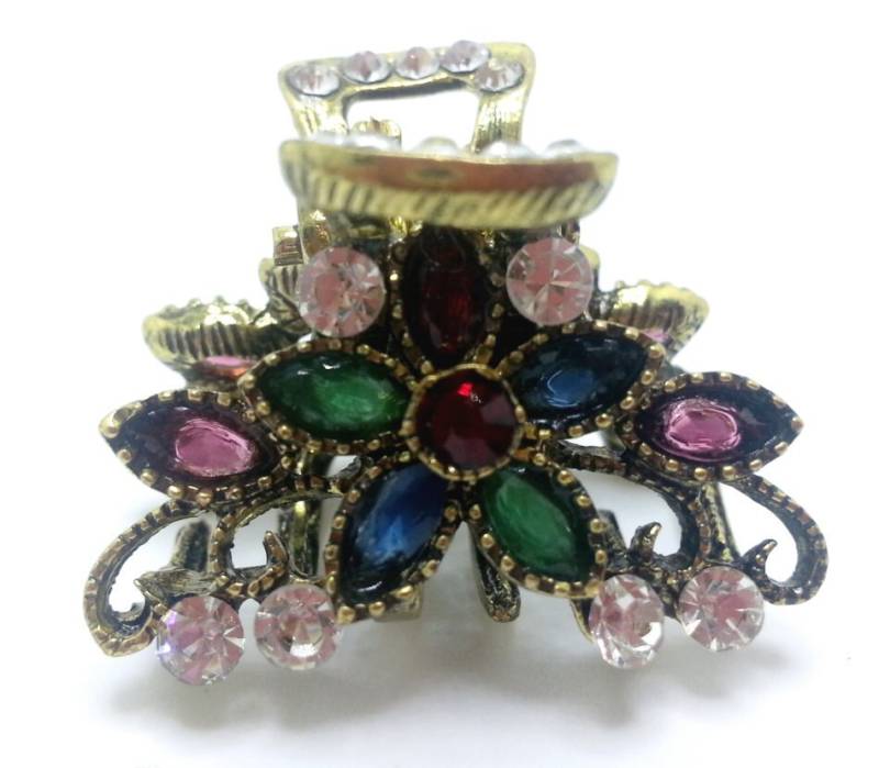 Neue Kleine Antikes Gold Mit Rubin Und Smaragd Cz Kristall Floral Strass 3/4 "'haarkralle Clip von NYFashionAccessories