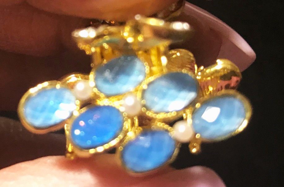 Neues Kleines Blattgold Mit Hellblauem Kristall 3/4 "' Hair Claw Clip von NYFashionAccessories