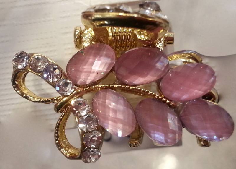 Neues Kleines Goldblumenblatt Mit Rosen-Rosa-Opalkristall U. Rhinestone 3/4 "' Haarkrallen-Klipp Neues Kleines Goldblumenblatt Mit Rosen-Rosa-Opalkristall U. Rhinestone 3/4 "' Haarkrallen-Klipp von NYFashionAccessories