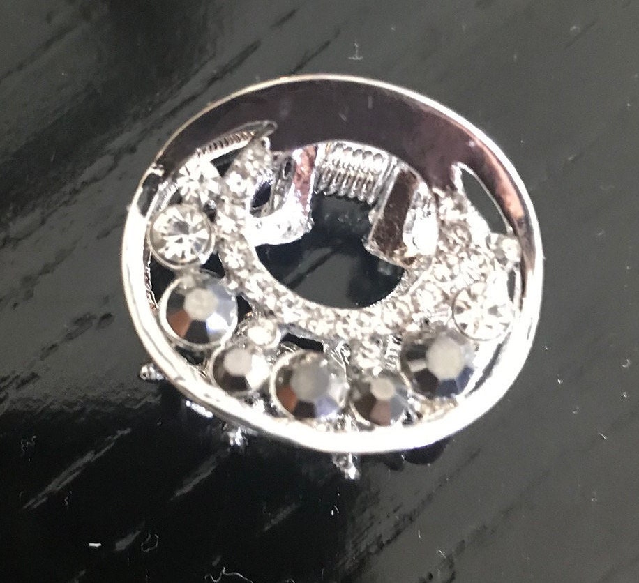Neues Kleines Silber Mit Klarem Und Schwarzem Kristall Rund 1'' Haarklemme von NYFashionAccessories