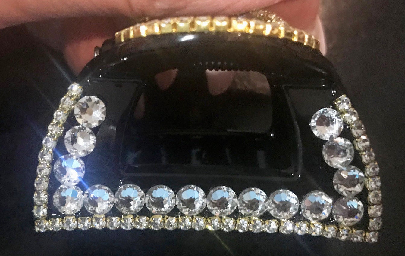 Neues Schwarz Mit Klarem Kristall & Strass 2 "' Haarklemme von NYFashionAccessories