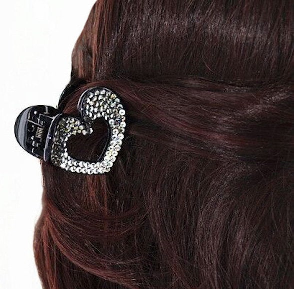 Neues Schwarzes Herz Mit Kristall Strasssteinen 1 1/4 "' Superior Qualität Haarklemme von NYFashionAccessories