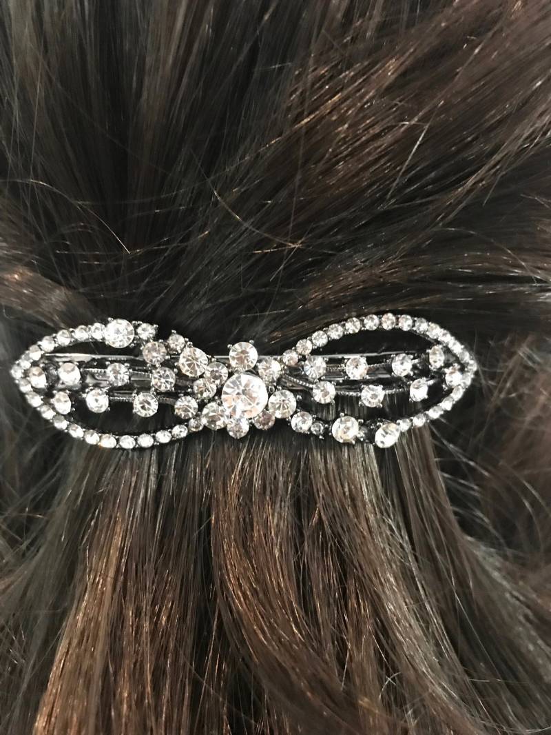 Neues Silber Mit Klarem Kristall & Strass Schleife 3 1/2'' Haarspange von NYFashionAccessories