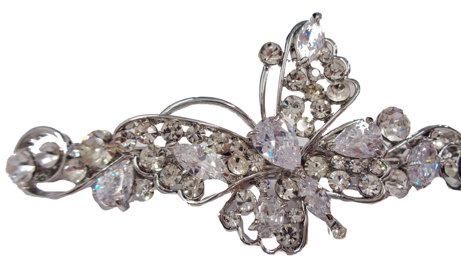 Neues Silber Mit Klarem Kristall & Strass Schmetterling 3 1/2'' Haarspange von NYFashionAccessories