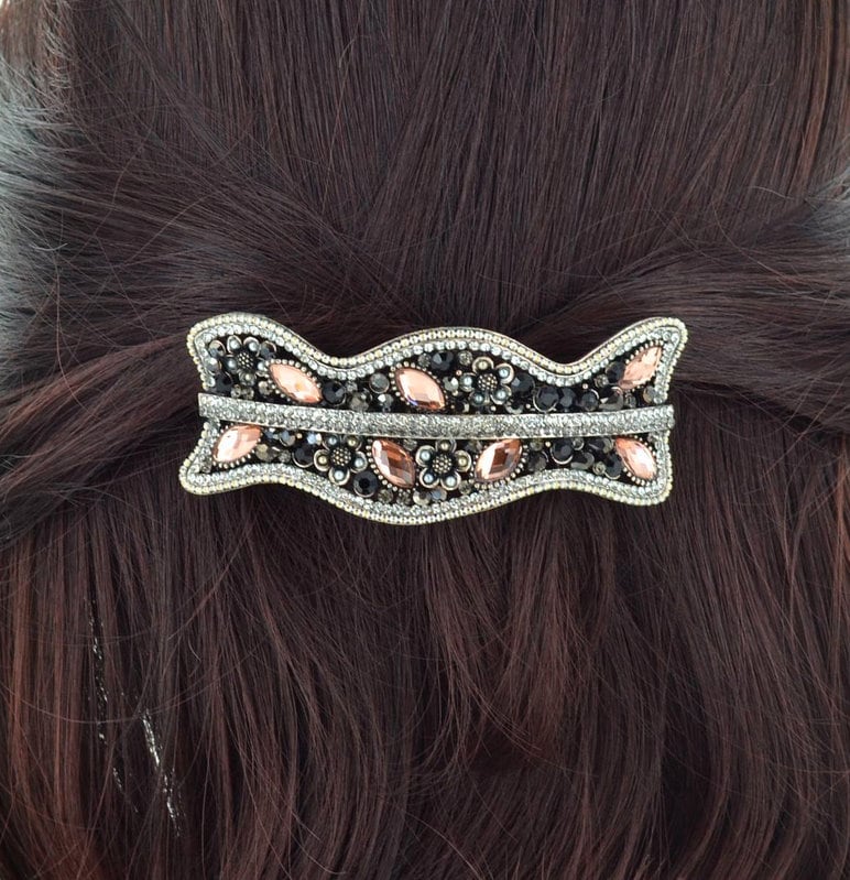 Neues Silber Mit Multi Color Grey & Amber Hair 3 1/2 "' Haarspange - Lever Back von NYFashionAccessories