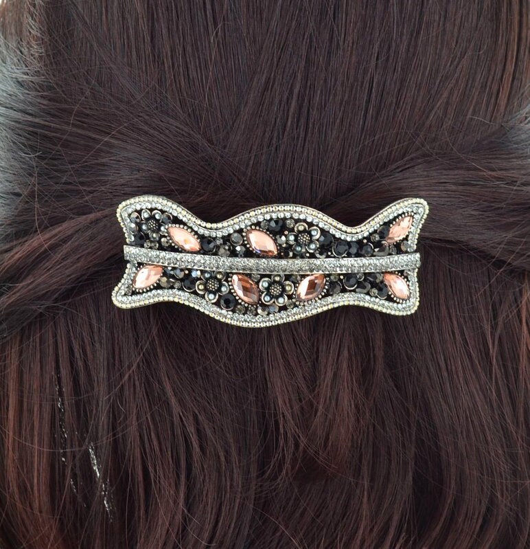 Neues Silber Mit Multi Color Grey & Amber Hair 3 1/2 "' Haarspange - Lever Back von NYFashionAccessories