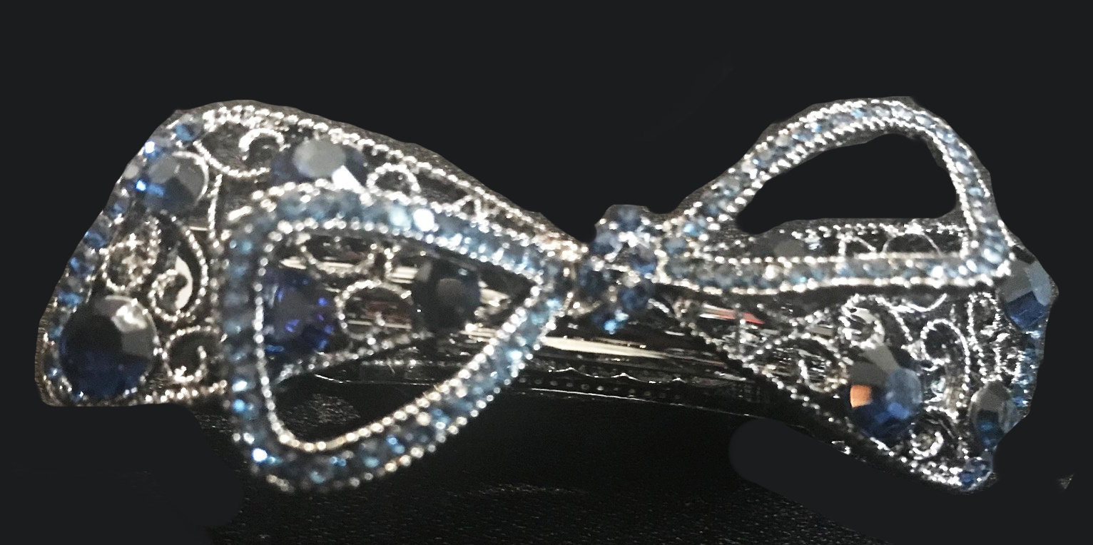 Neues Silber Mit Saphir Blauer Kristall 2 3/4'' Haarspange - Leverback von NYFashionAccessories