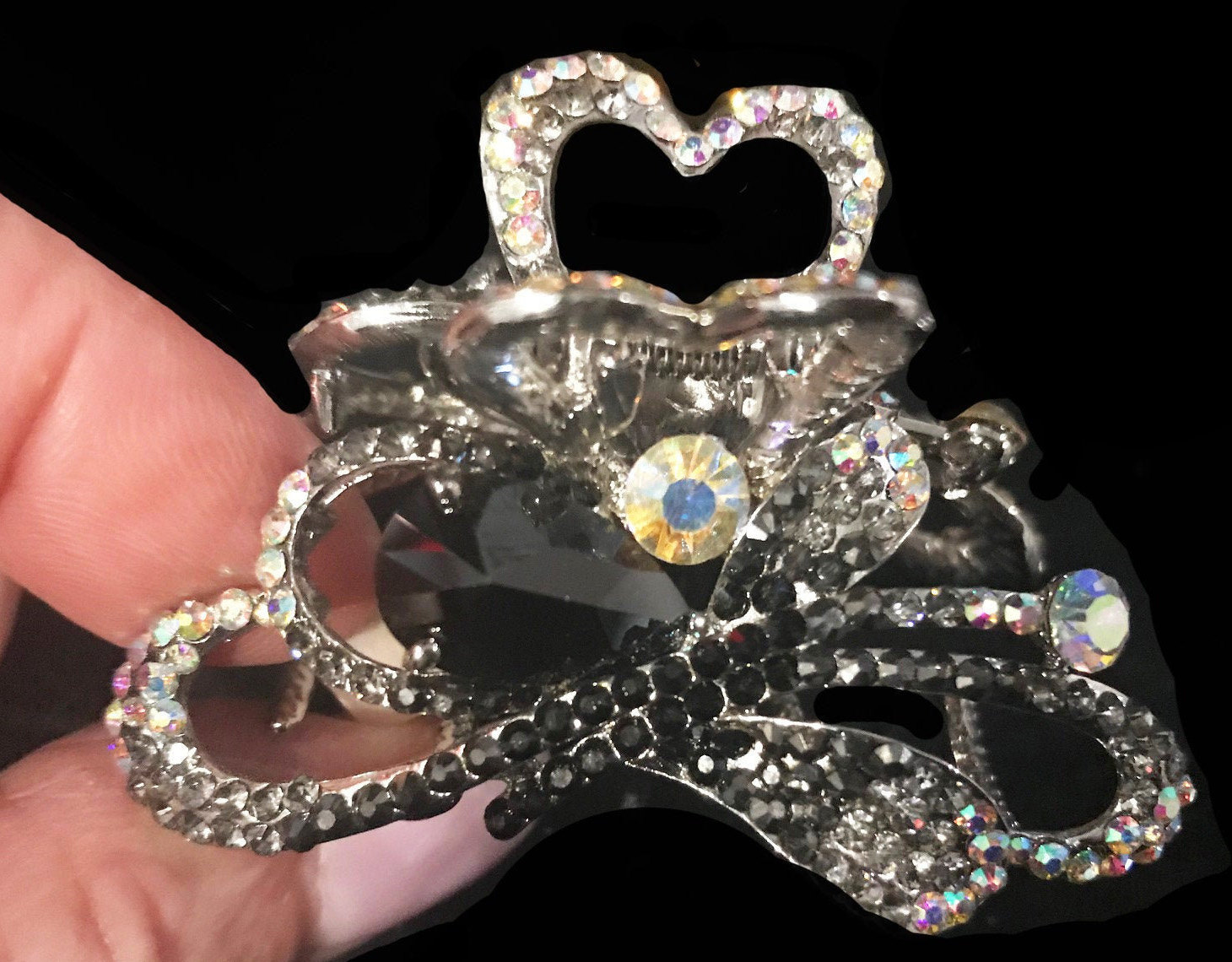 Neues Silber Mit Schwarz & Irisierendem Kristall 2 1/2 "' Haarklemme von NYFashionAccessories