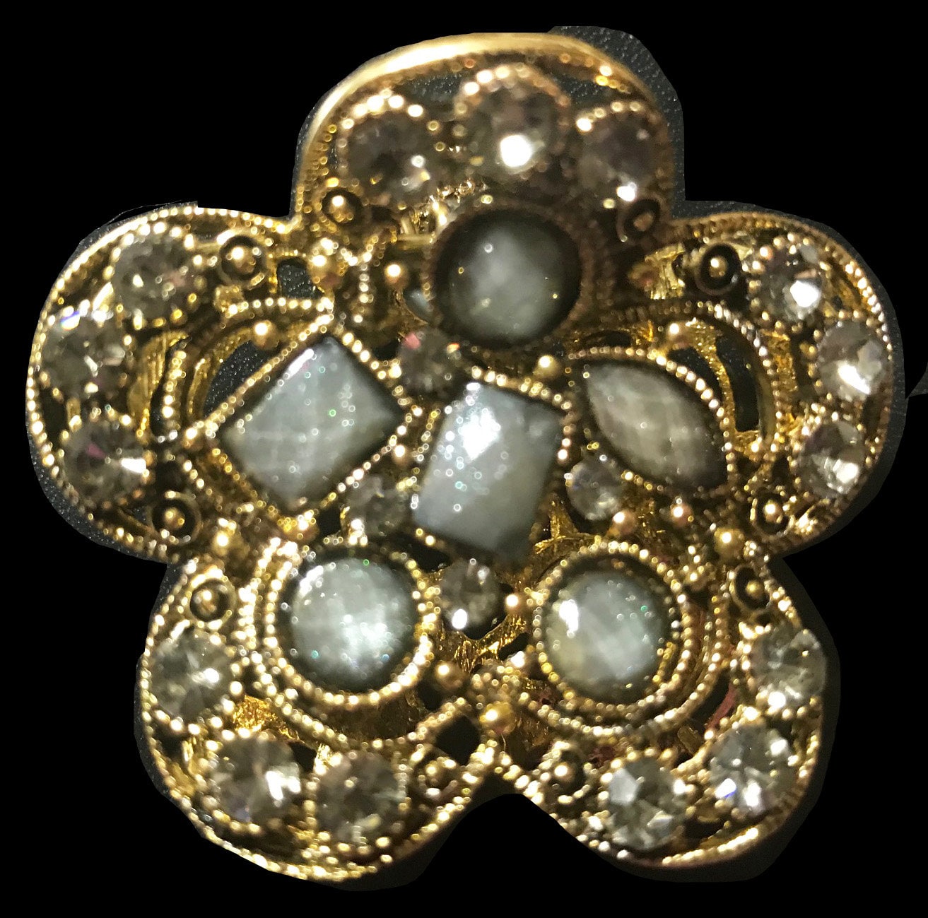 New Antique Gold Art Deco Mit Rauchgrauen Kristall Floral 2'' Haarklemme von NYFashionAccessories