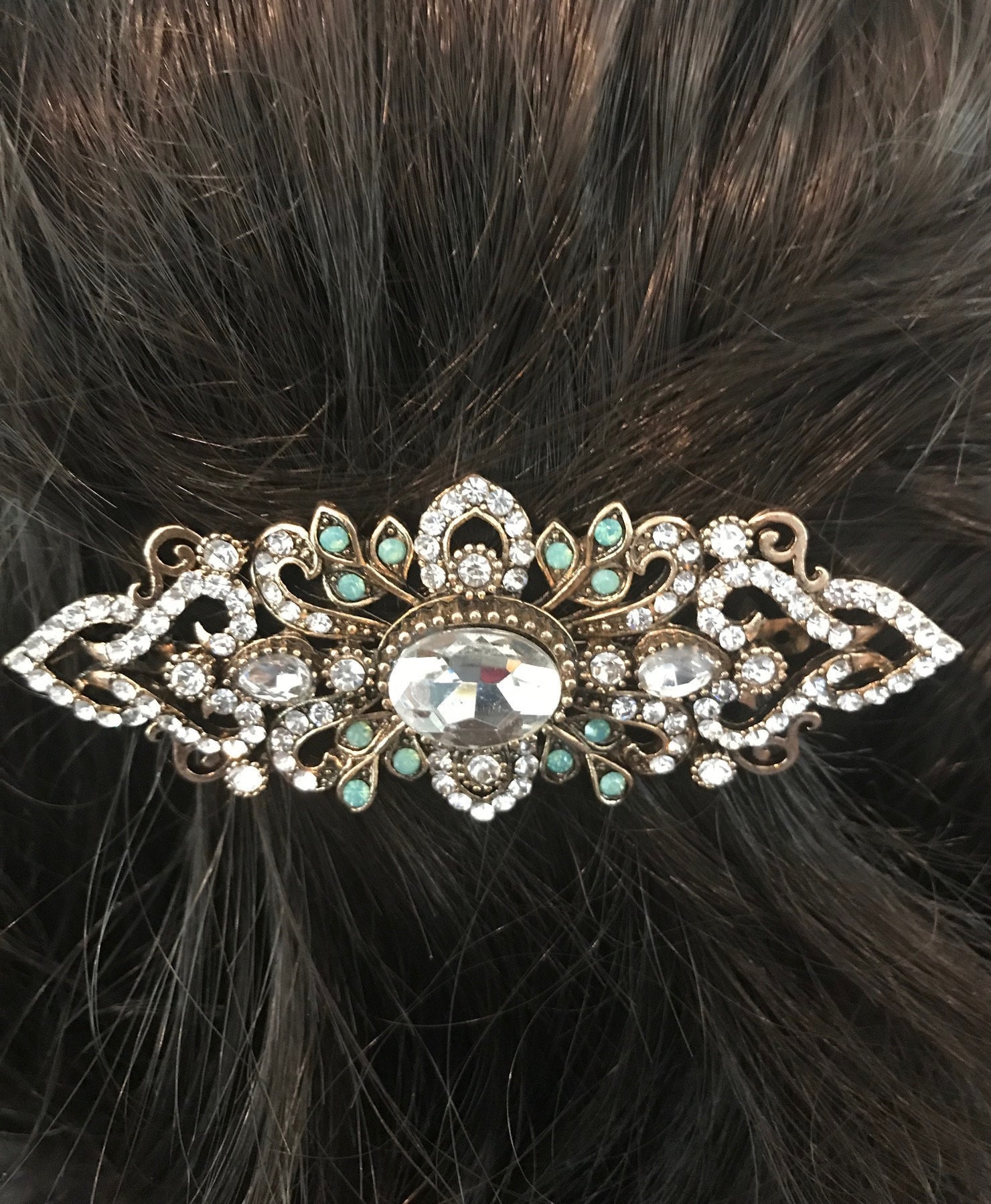 New Art Deco Antique Gold Mit Klarem Kristall Und Rhinestonehaar 3 "' Haarspange von NYFashionAccessories