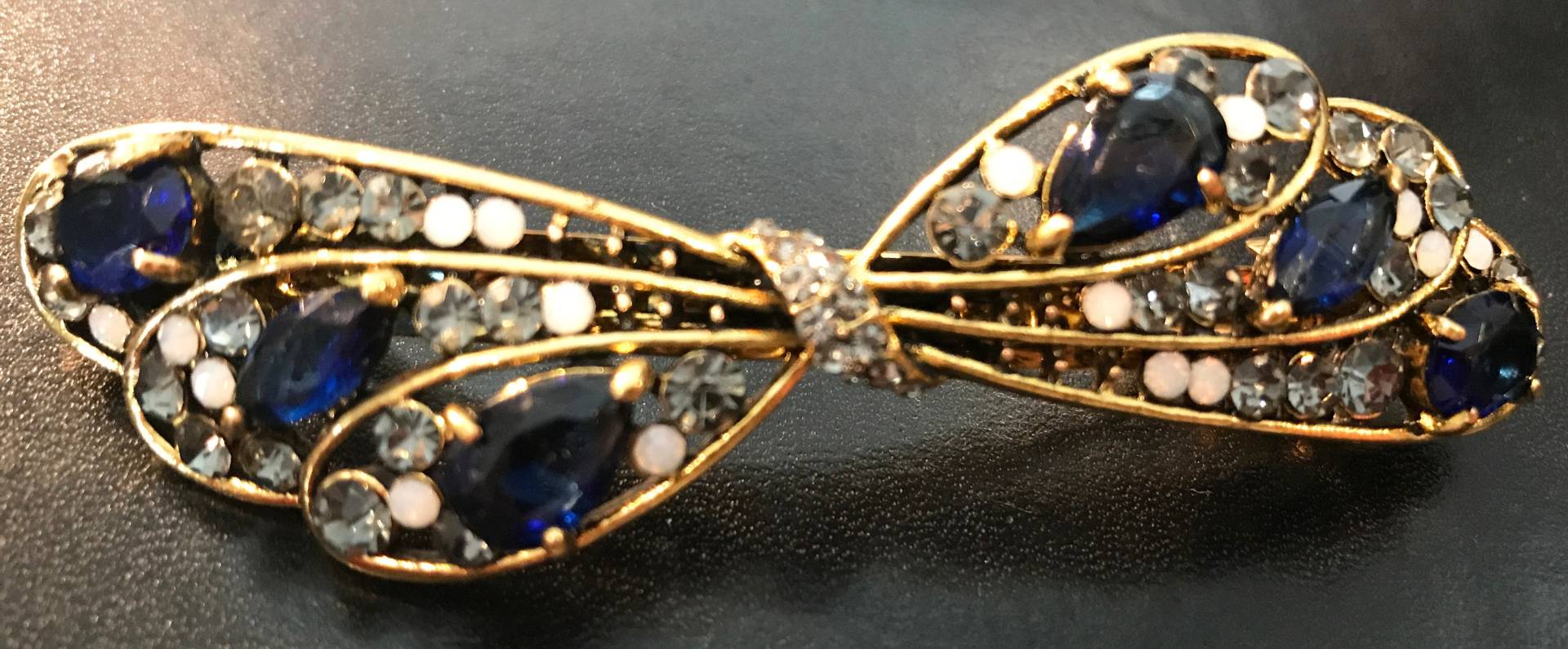 New Sapphire Blau Crystal Bow Antique Gold 3 "' Haarspange von NYFashionAccessories