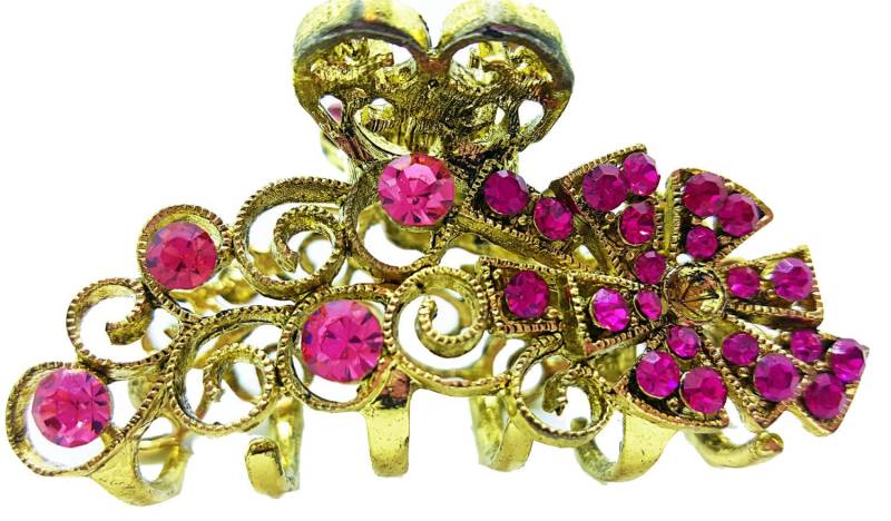 Rosa Rosen Kristall Mit Strasssteinen Gold 2 1/2'' Haarklemme Rosa Rosen Kristall Mit Strasssteinen Gold 2 1/2'' Haarklemme von NYFashionAccessories