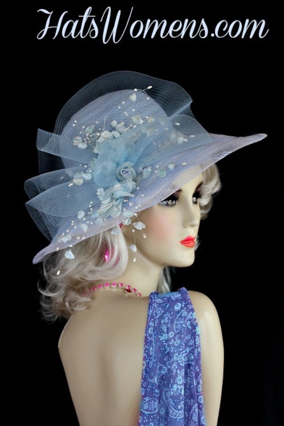 Damen Pastell Blau Weiß Kentucky Derby Hut, Mode Hochzeit Hüte L43 von NYFashionHats