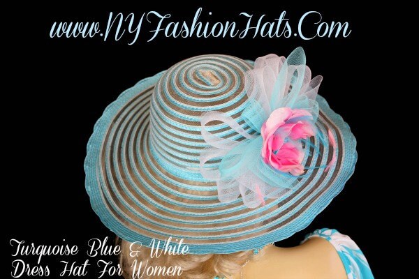 Designer Kleid Hüte Für Frauen, Pferderennen, Kentucky Derby Hut, Türkis Blau Weiß Rosa Formaler Kirchenhut, Nyfashionhats von NYFashionHats