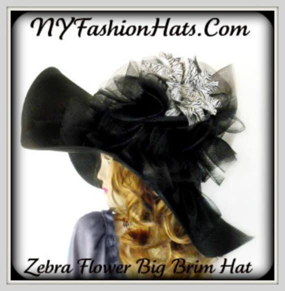 Haute Couture Designer Hüte Für Frauen, Schwarz Weiß Breiter Krempe Zebra Große Schleife Luxus Statement Hut, Nyfashionhats Millinery, Pferderennen von NYFashionHats