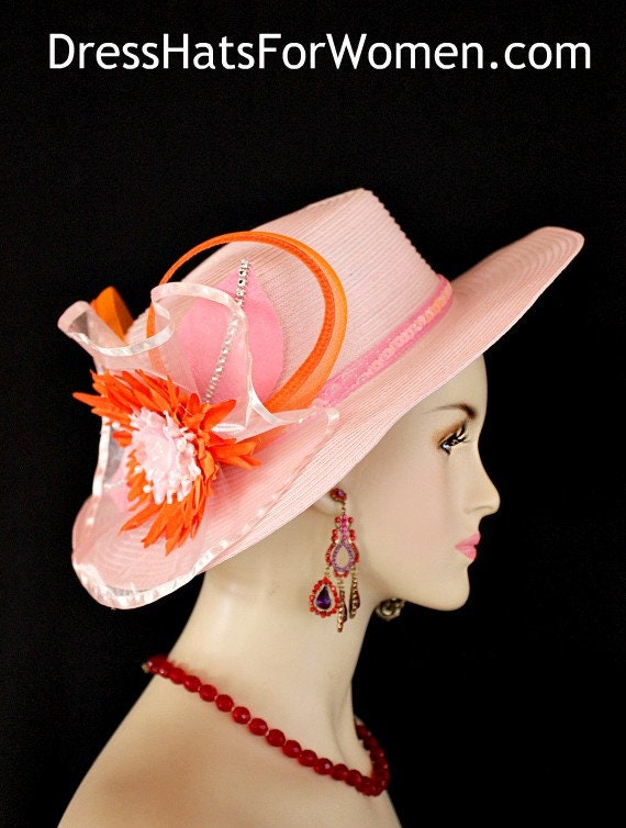 Kentucky Derby Hüte, Hüte Für Pferderennen, Pink Orange Couture Designer Hut, Damenmode Royal Ascot Nyfashionhats, Desire von NYFashionHats