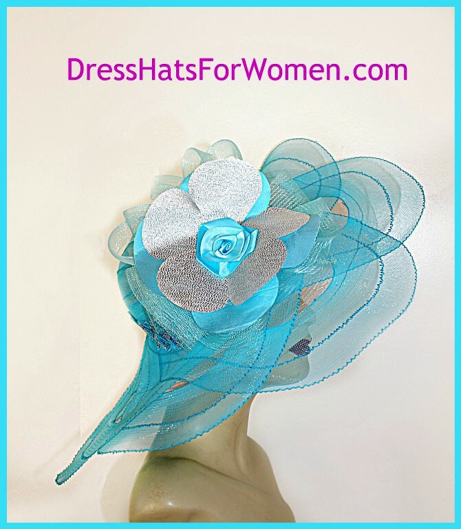 Kentucky Derby Hüte, Hüte Für Pferderennen, Royal Ascot Hut Mit Großer Krempe, Türkis Metallic Silber Braut Hut, Mutter Der Braut, Mode von NYFashionHats