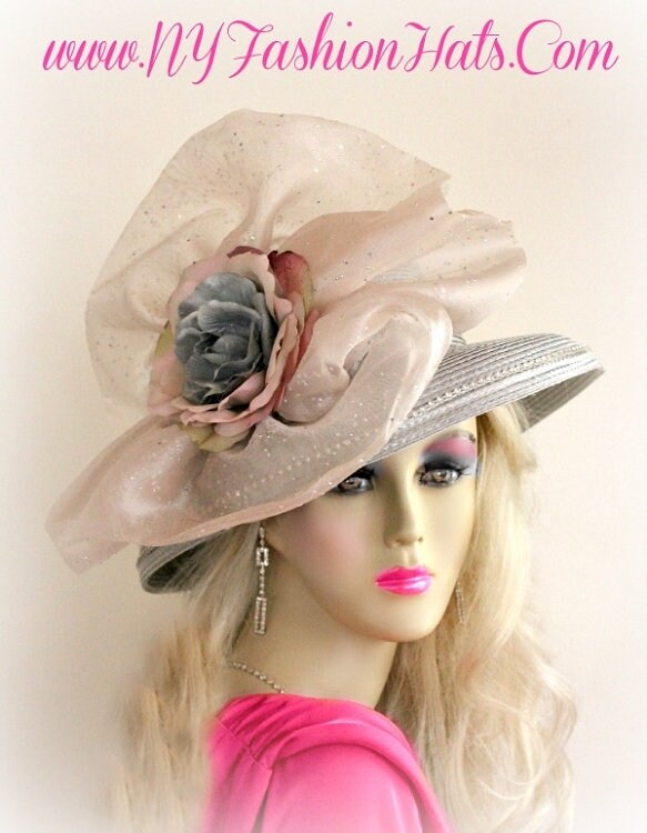 Kentucky Derby Hüte, Silber Grau Formales Hochzeitskleid Hut, Hüte Für Pferderennen, Couturedesignerhats, Nyfashionhats, Custom Millinery von NYFashionHats