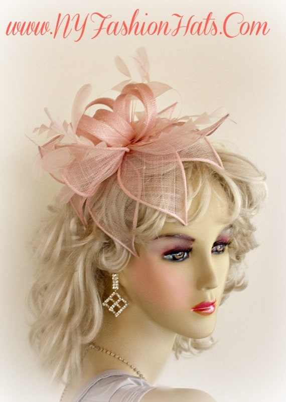 Kentucky Derby Hut, Hüte Für Pferderennen, Damen Sinamay Stroh Lachs Rosa Fascinator, Petrol Grün Satin Haarband Cocktail Formeller Hut von NYFashionHats