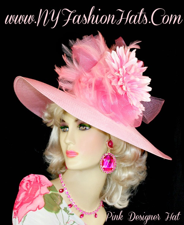 Rosa Kleid Mit Breiter Krempe Formelle Kentucky Derby Kirche Hut Ny Fashion Hats von NYFashionHats