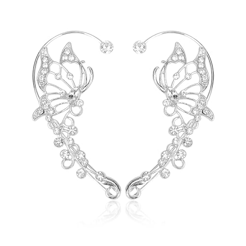 1 Paar Elfenohrringe, Schmetterlings-Elfenohrschmuck, Nicht Durchbohrte Schmetterlingsohrringe, Elfenschmuck Für Frauen, Silberne Elfen-Manschettenohrringe, Geeignet Für Abschlussbälle Und Partys von NYGGTYK
