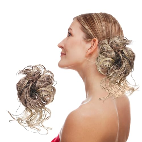 NYGGTYK 1 Stück Dutt-Haarteil, Gewellter Pferdeschwanz, Damen-Perücken-Haarspangen, Unordentliche Dutt-Klauenklammern, Damen-Clip-in-Frisur, Perücken-Zubehör (Gemischtes Braun) von NYGGTYK