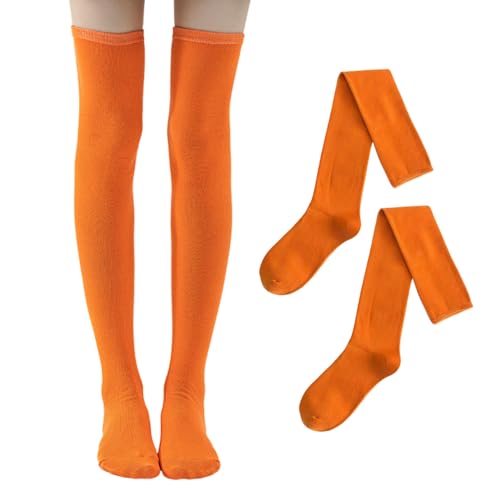 NYGGTYK 1 Paar Socken Damen Orange Kniestrümpfe Overkneestrümpfe Hohe Oberschenkelsocken Overkneestrümpfe Damen Thermokniestrümpfe Extra Lange Stiefelsocken Für Kostümparty, Karneval (Orange) von NYGGTYK