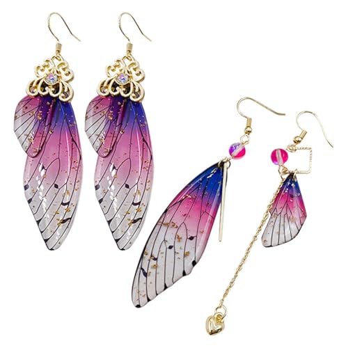 NYGGTYK 2 Paar Butterfly -Flügelohrringe, Kreative Anhängerohrringe, Asymmetrische Harzohrringe, Modische Ohrringe Von Frauen, Neuartige Und Exquisite Schmuckset. von NYGGTYK