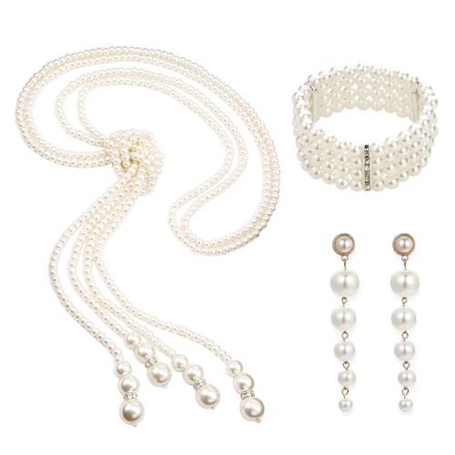NYGGTYK 3er-Pack Kunstperlenschmuck, Perlenkette Aus Den 1920er Jahren, Tropfenperlenohrringe, Mehrschichtiges Perlenarmband, Damenperlenschmuck Für Den Alltag, Partys Und Feiern NYGGTYK 3er-Pack Kunstperlenschmuck, Perlenkette Aus Den 1920er Jahren, Tropfenperlenohrringe, Mehrschichtiges Perlenarmband, Damenperlenschmuck Für Den Alltag, Partys Und Feiern von NYGGTYK