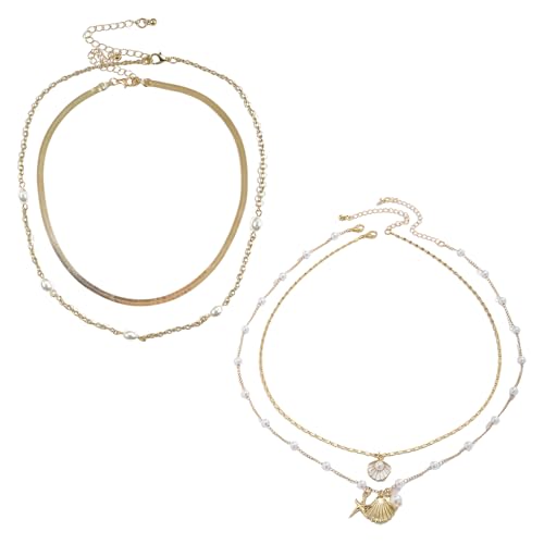 NYGGTYK 4 Stücke Halskette Mit Muschel, Vielschichtige Halskette, Marine-Element-Halskette, Boho-Halskette. von NYGGTYK