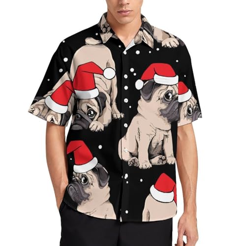 Cartoon Mops Herren Hemd Kurzarm Freizeithemd Herrenhemden Sommer Strand Hawaii Hemd Mit Tasche von NYKVTG