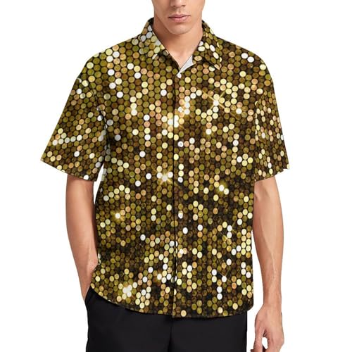 NYKVTG Gold-Glitter Herren Hemd Kurzarm Freizeithemd Herrenhemden Sommer Strand Hawaii Hemd Mit Tasche von NYKVTG