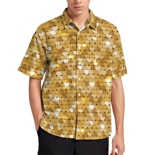 NYKVTG Goldene Paillette Herren Hemd Kurzarm Freizeithemd Herrenhemden Sommer Strand Hawaii Hemd Mit Tasche NYKVTG Goldene Paillette Herren Hemd Kurzarm Freizeithemd Herrenhemden Sommer Strand Hawaii Hemd Mit Tasche von NYKVTG